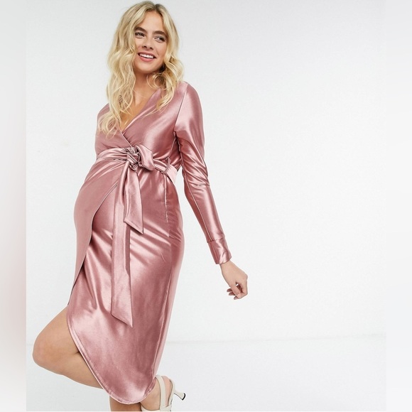 ASOS Design Maternity Stretch Satin wrap midi dress size: 10 - Picture 1 of 15